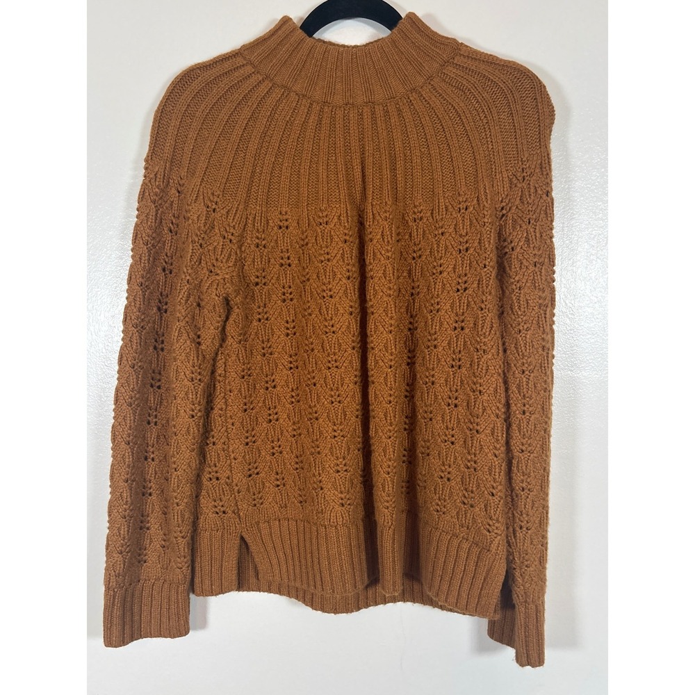Madewell Womens Cedar Brown Pointelle Mock Neck Merino Alpaca‎ Blend Sweater M